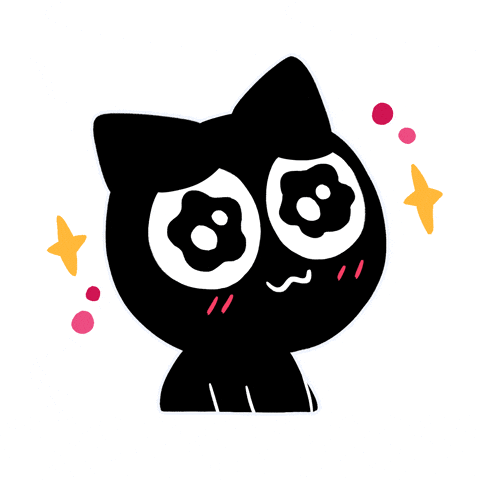 A cartoon black cat crying in happiness